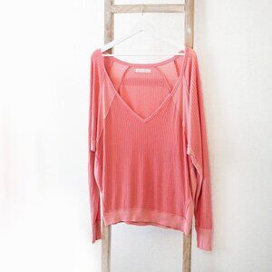 Free People Santa Clara Top Sz M Pink Knit Long Sleeve Oversized Sweatshirt